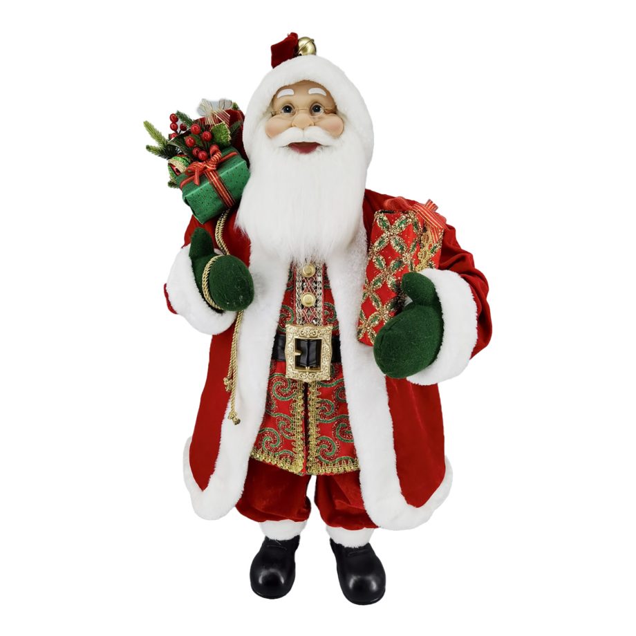 SANTA 36" STANDING W/ SACK RED/GREEN/GOLD