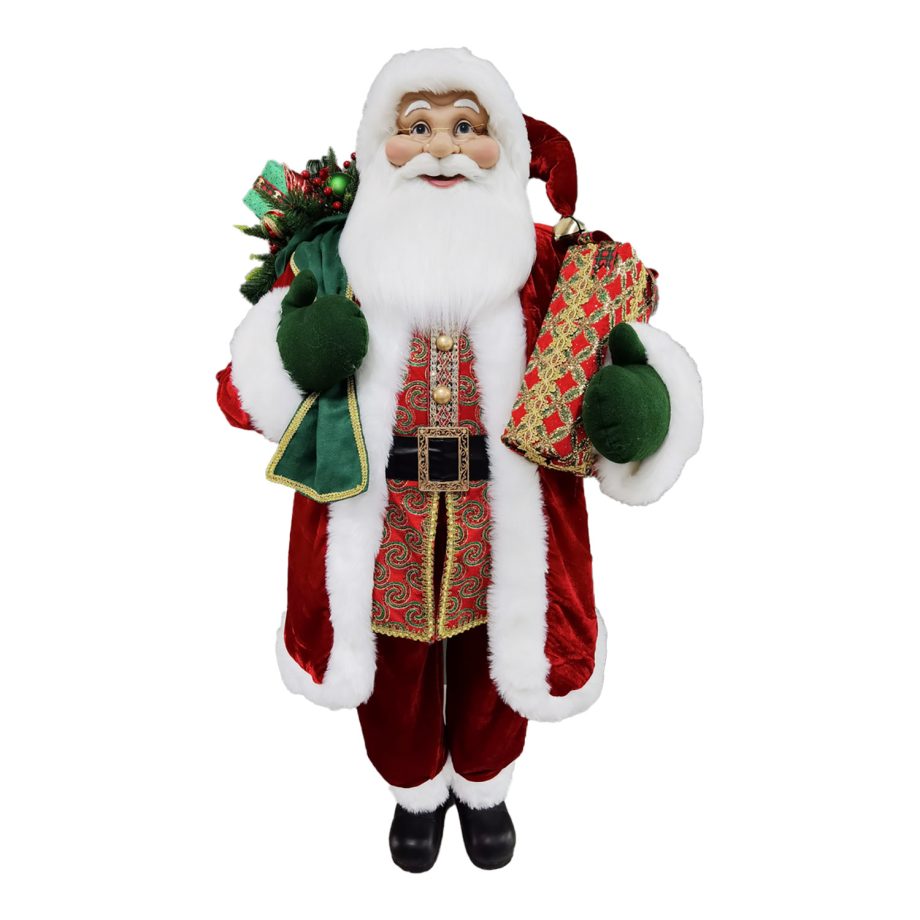 SANTA 60" STANDING W/ SACK RED/ GREEN/ GOLD