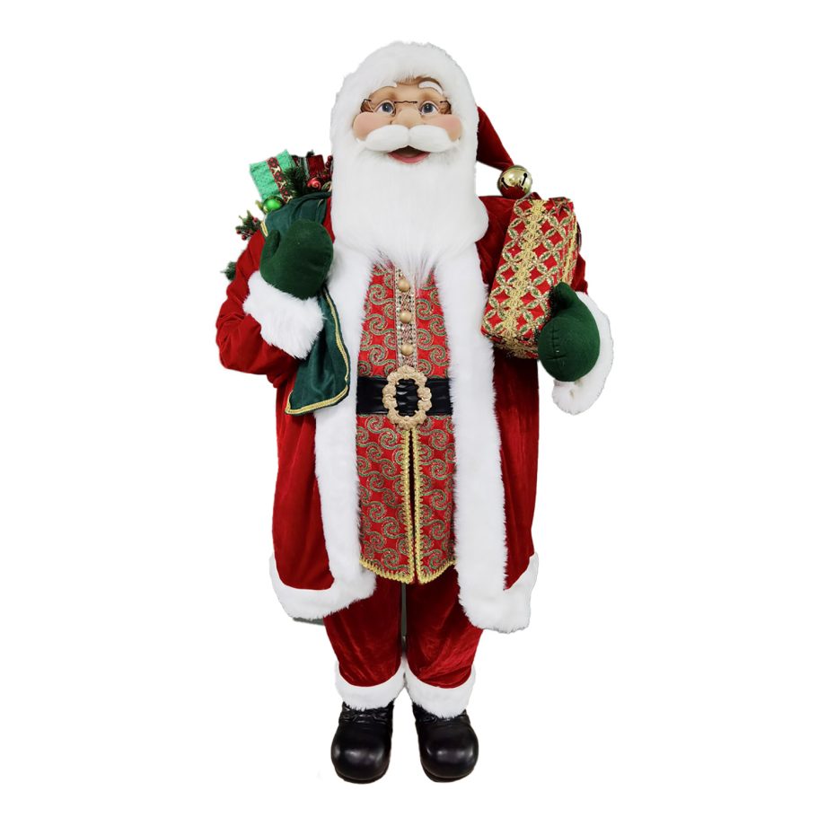 SANTA 72" STANDING W/ SACK RED/GREEN/GOLD