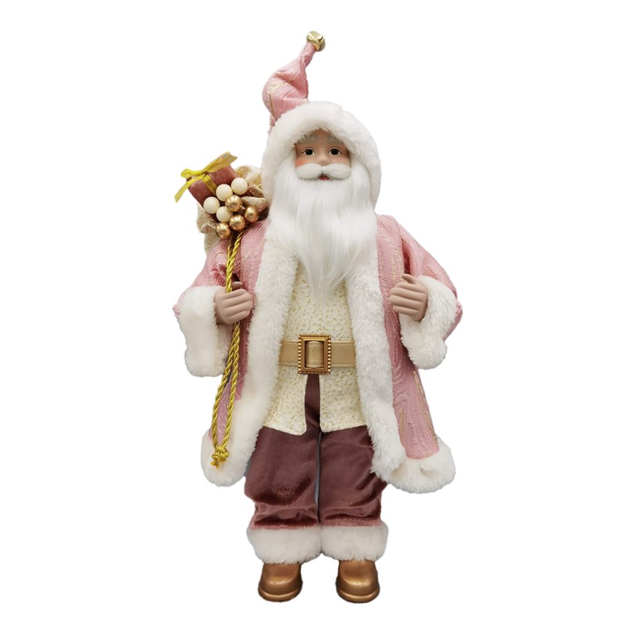 SANTA 18" STANDING W/ GIFT SACK PINK/GOLD