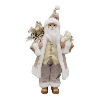 SANTA 18" STANDING W/ TEADY BEAR IVORY/GOLD