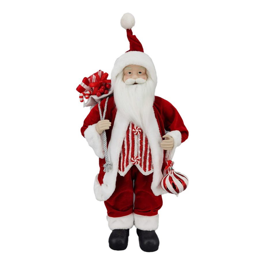 SANTA STANDING 24" W/ ORN. RED/WHITE