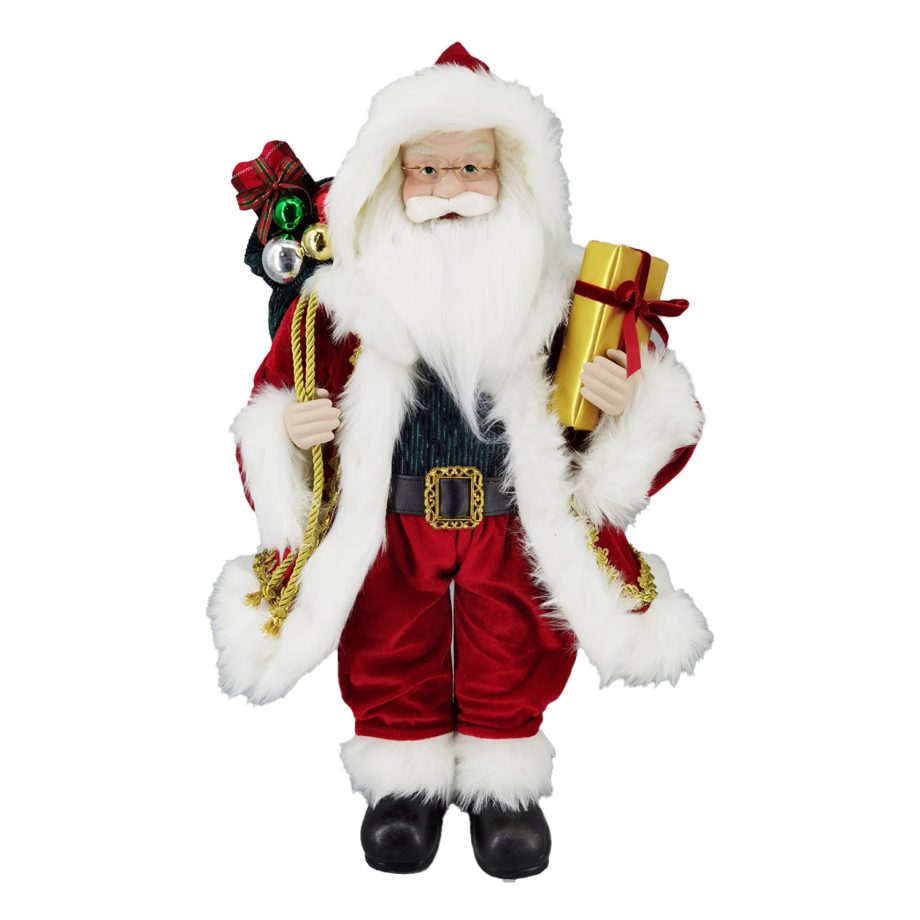 SANTA STANDING 24" W/ GIFTS RED/GREEN/GOLD