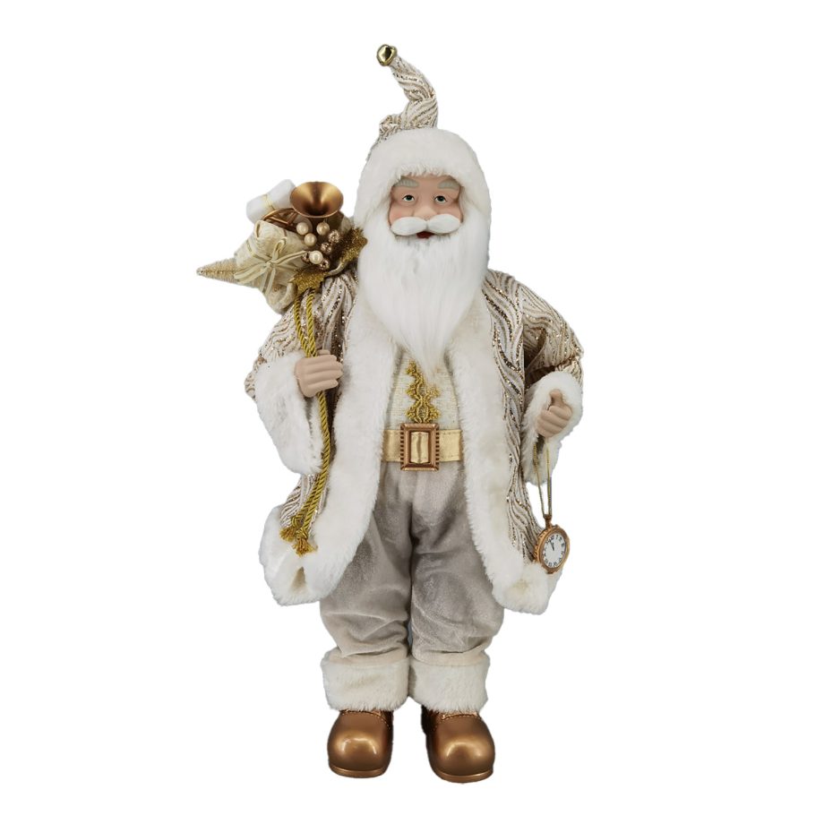 SANTA 24" STANDING W/ CLOCK IVORY/GOLD