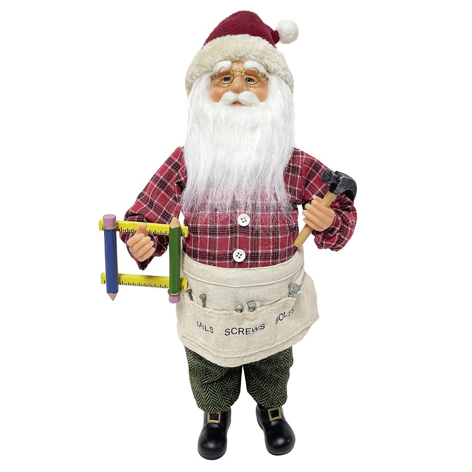 SANTA 16" STANDING WORKSHOP/ CARPENTER RED/ CREAM/ GREEN