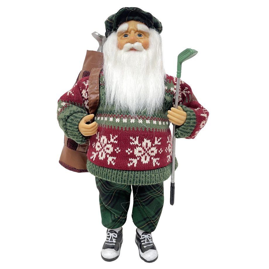 SANTA 16" STANDING GOLFING RED/GREEN