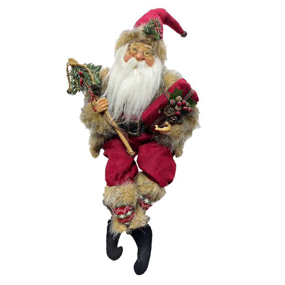 SANTA 22" SITTING HOLDING GIFT & STAFF RED