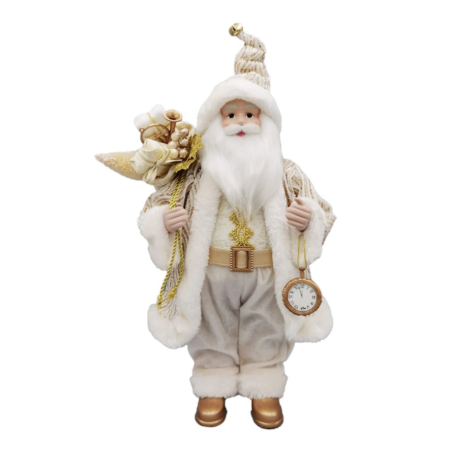 SANTA 18" STANDING W/ WATCH IVORY/GOLD