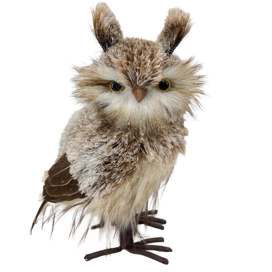 OWL BROWN /WHITESTANDING FAUX FUR 5.5"x9" SNOW FLOCKED