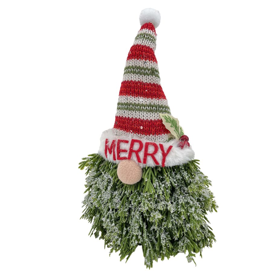 GNOME PINE BODY|FABRIC HAT RED/GREEN 6.5"x10" FROSTED
