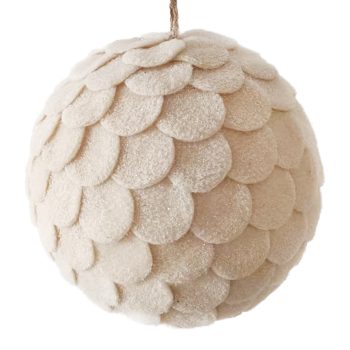 BALL FABRIC FELT SCALLOP 6" CREAM FROSTED