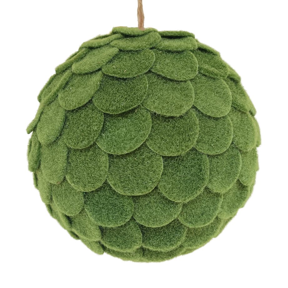 BALL FABRIC FELT SCALLOP 6" GREEN MOSS LOOK