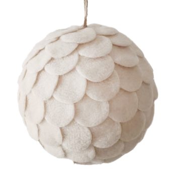 BALL FABRIC FELT SCALLOP 4.5" CREAM