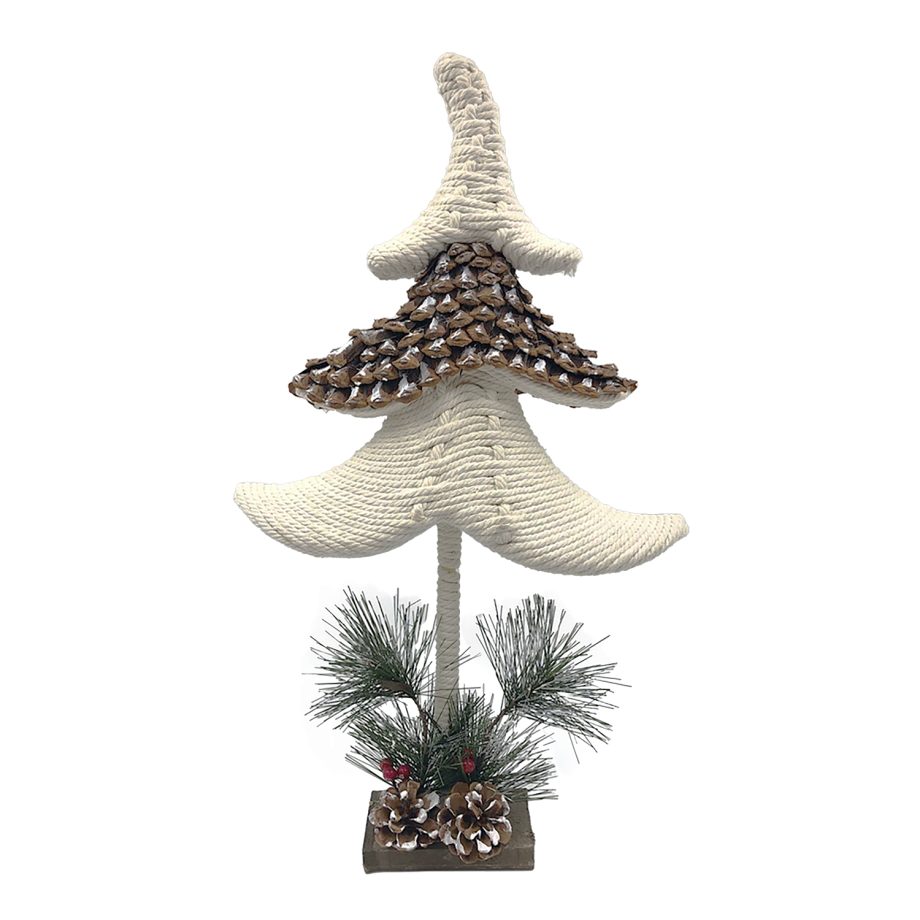 TREE KNOTCRAFT TABLE DECOR 19.5" CREAM/NATURAL W/ NEEDLE PINE & BERRIES