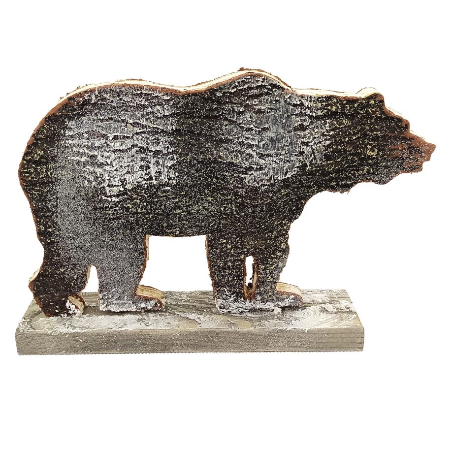 BEAR BROWN WOODEN TABLE DECOR 9.5"x10" FROSTED NATURAL/BIRCH LOOK