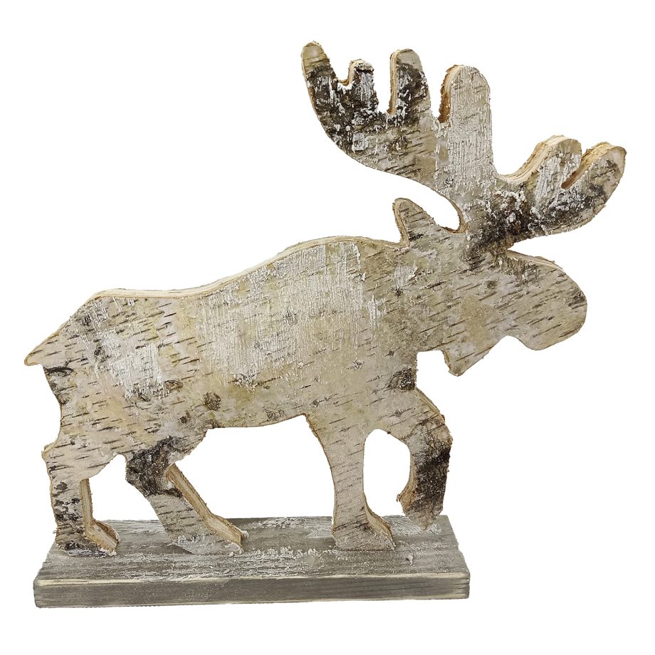 MOOSE WOODEN TABLE DECOR 11"x10.5" FROSTED NATURAL/BIRCH LOOK