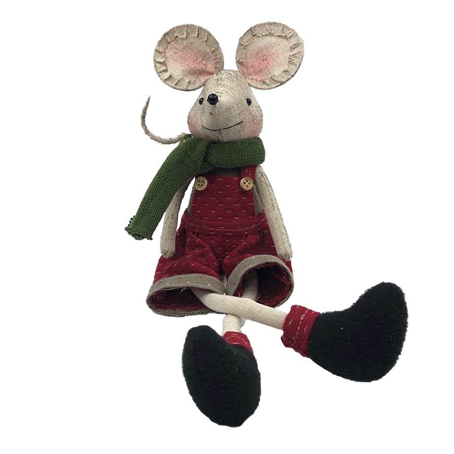 MOUSE RED/GRAY BOY DANGLING LEGS 15.4" W/ SCARF