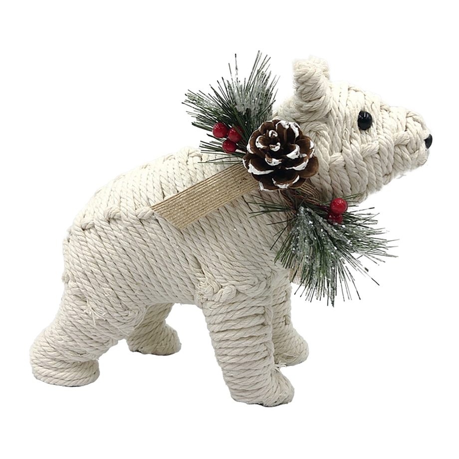 BEAR CREAM/NAT. STANDING KNOTCRAFT 7.5" CREAM/NATURAL W/ PINE, BERRIES & CONES
