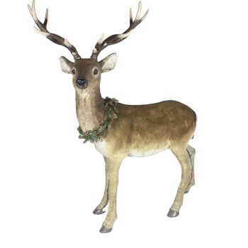 REINDEER STANDING FAUX FUR NATURAL 38"x20"x47" W/ PINE & CONE