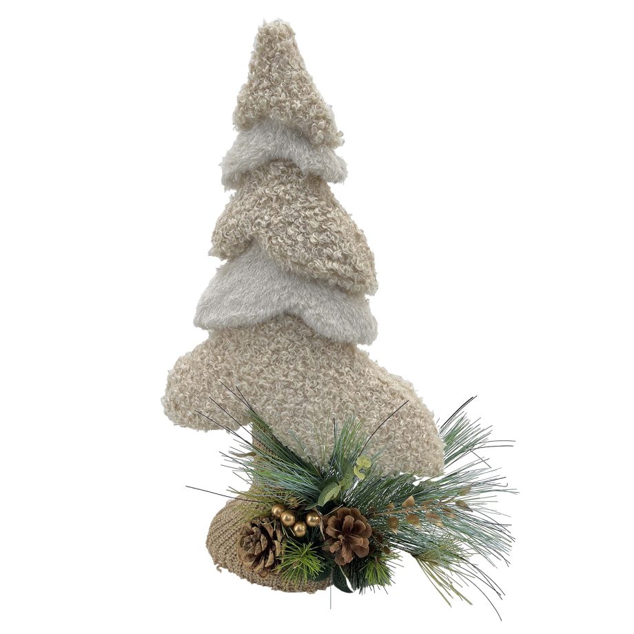 TREE TABLE DECOR SHERPA BEIGE 13.5"x21.5" W/ PINECONES & NEEDLE PINE