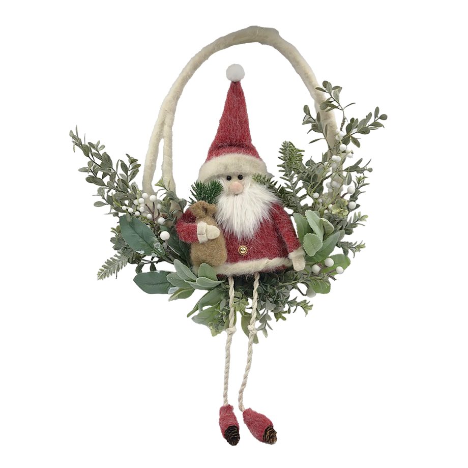 WREATH SANTA 25" CREAM/NATURAL W/ BERRIES & GREENERY
