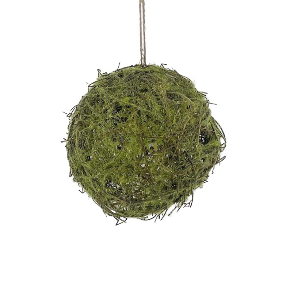 BALL MOSS W/ VINE 4" GREEN W/ RATTAN
