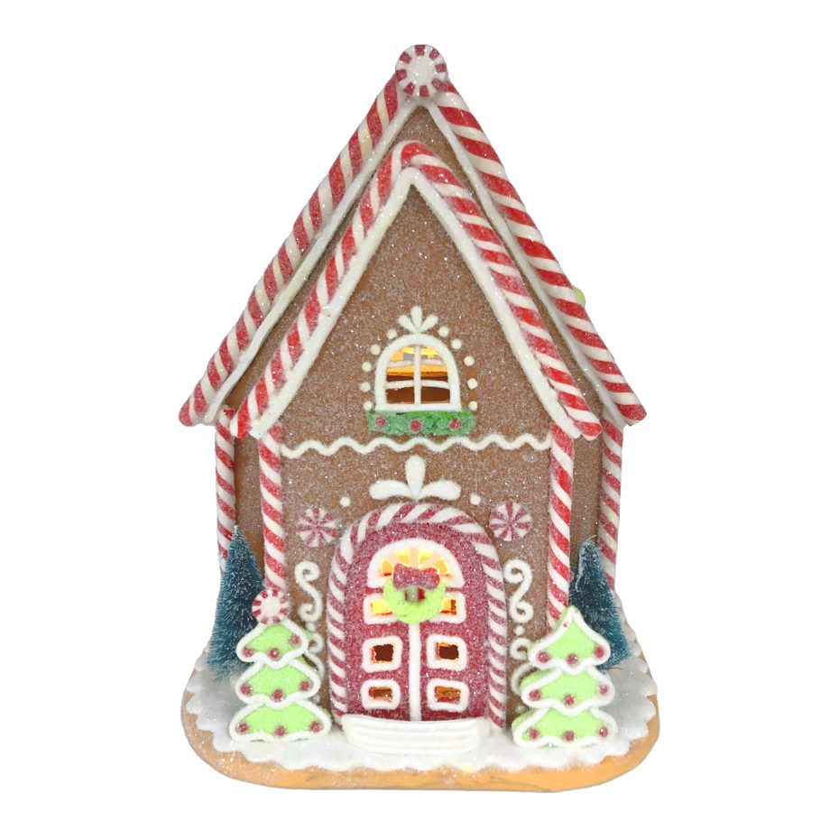 GINGERBREAD HOUSE W/ LED (YELLOW) 9.3" CLAY DOUGH