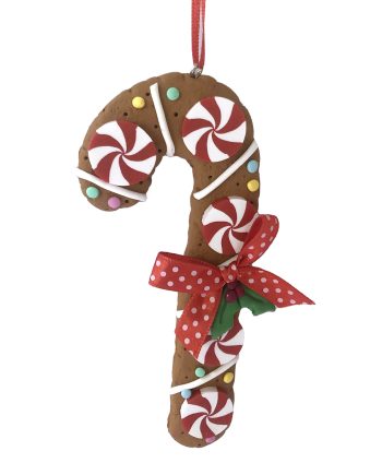 ORN GINGERBREAD CANDY CANE 4.9" CLAY DOUGH