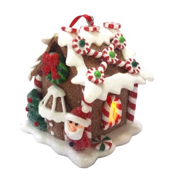 ORN GINGERBREAD MINI HOUSE 3.3" W/ LED (YELLOW) CLAY DOUGH