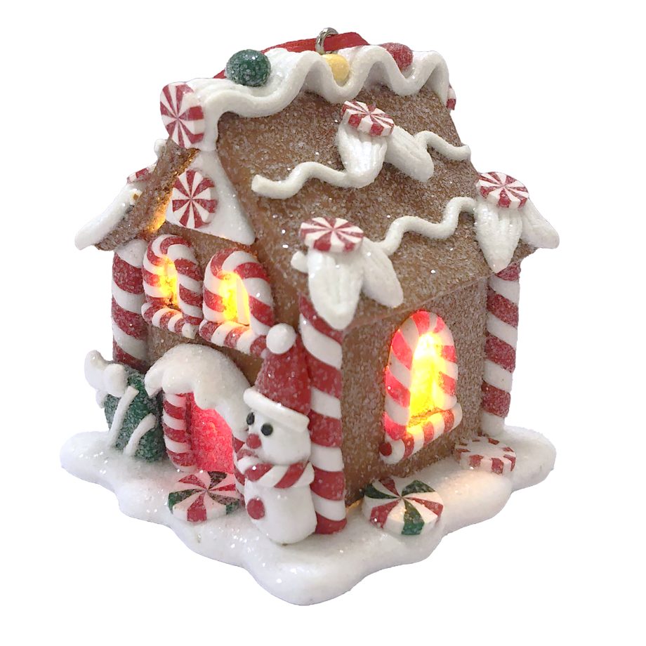 ORN GINGERBREAD MINI HOUSE 3.3" W/ LED (YELLOW) CLAY DOUGH