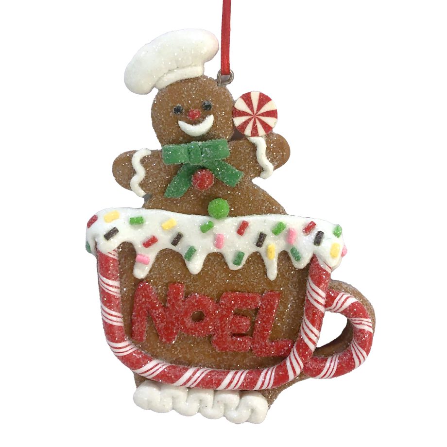 ORN GINGERBREAD MAN ON A CUP 4.6" CLAY DOUGH
