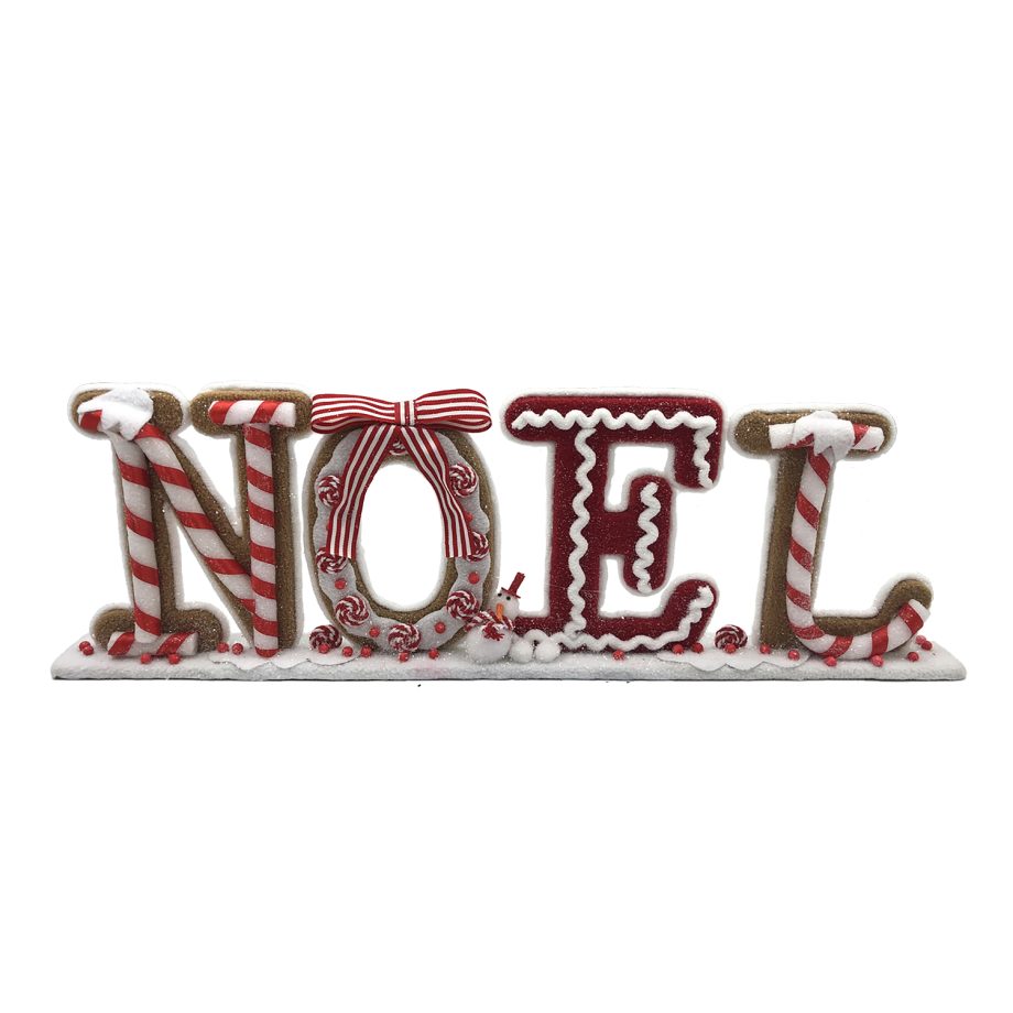 TABLE DECOR "NOEL" 24.5"x8" RED/WHITE CANDY CANE & CANDY SWIRL