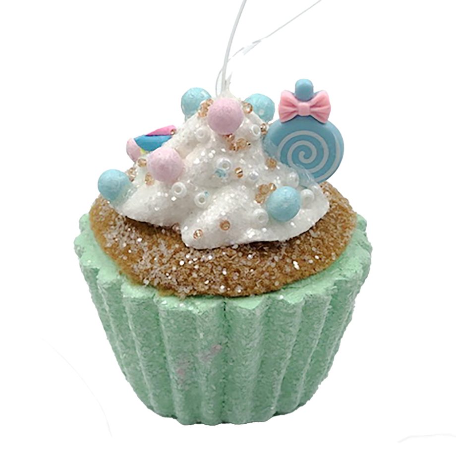 ORN CANDY SPRINKLE CUPCAKE 3" GREEN/COLORFUL GLITTER