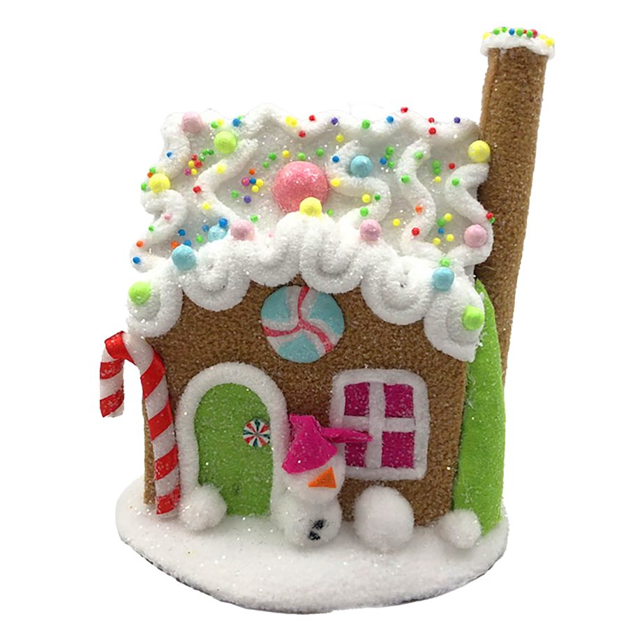 CANDY HOUSE TABLE DECOR 6"x7" BROWN/WHITE W/ COLORFUL BEADED SPRINKLES & GLITTER