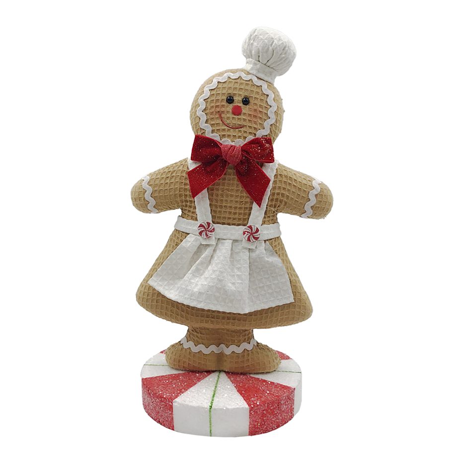 GINGERBREAD GIRL BAKER STANDING 14.2" W/ RIBBON