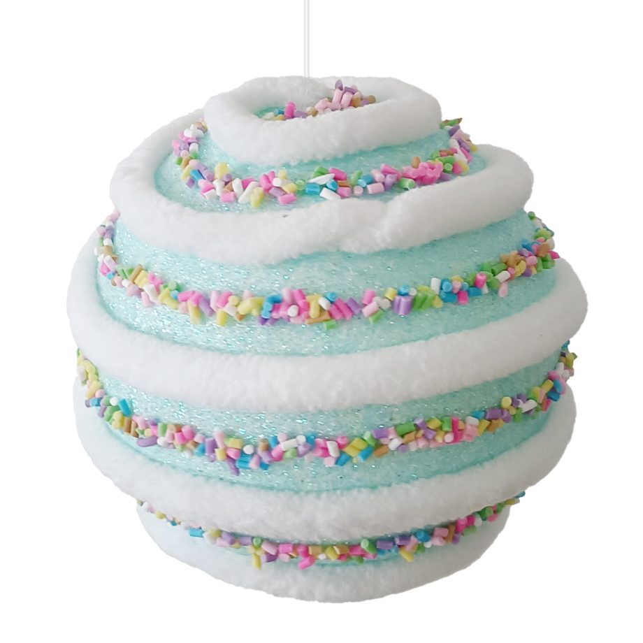 BALL CANDY SWIRL 100MM BLUE W/ MULTI SPRINKLES