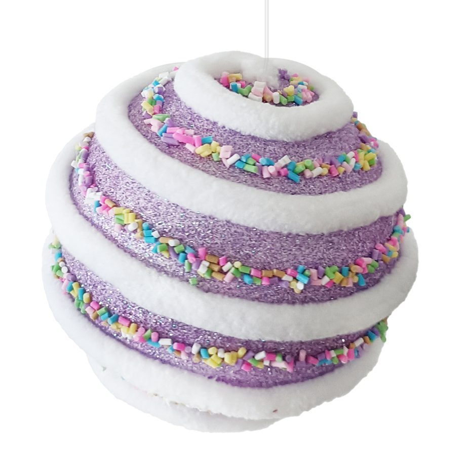 BALL CANDY SWIRL 100MM PURPLE W/ MULTI SPRINKLES