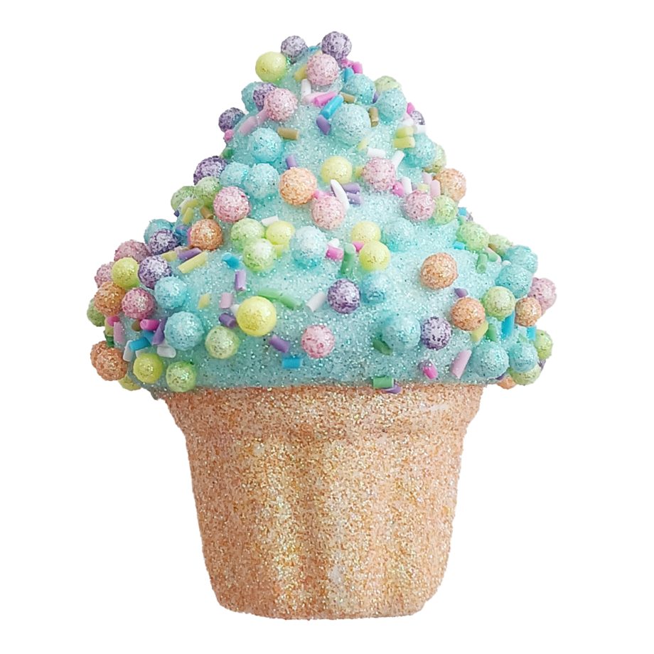 ORN CANDY SPRINKLE CUPCAKE 3.5" BLUE