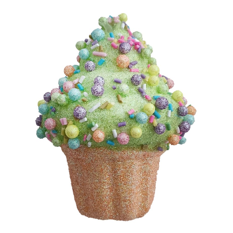 ORN CANDY SPRINKLE CUPCAKE 3.5" GREEN
