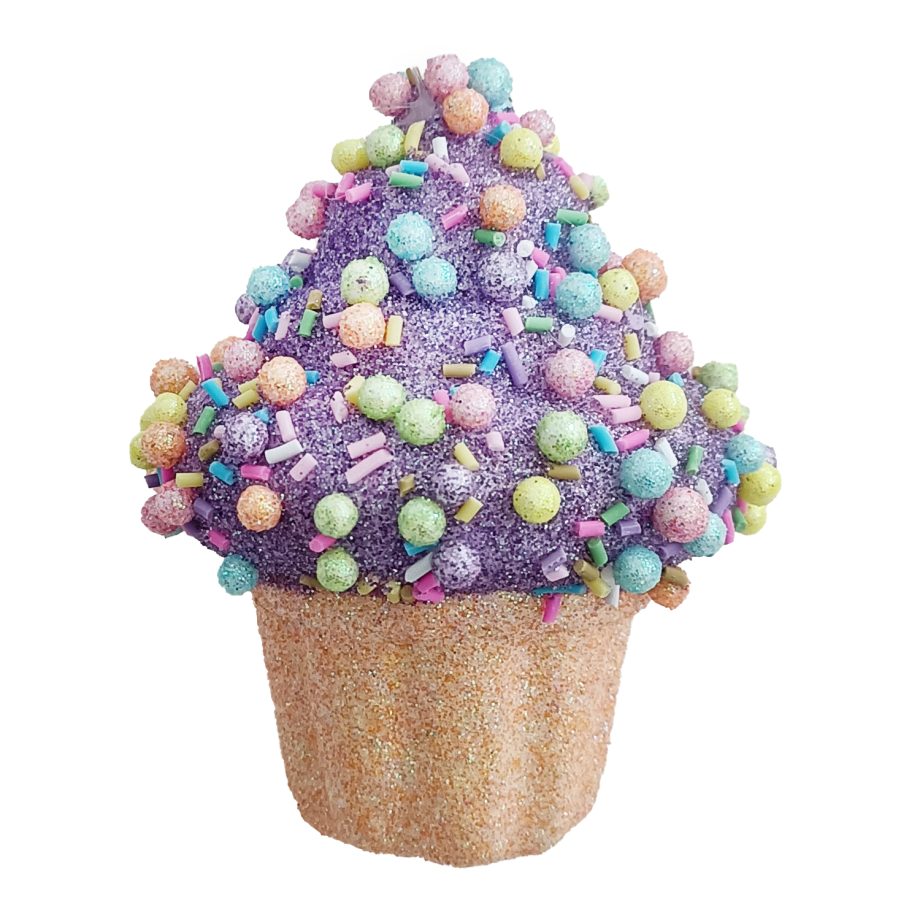 ORN CANDY SPRINKLE CUPCAKE 3.5" PURPLE