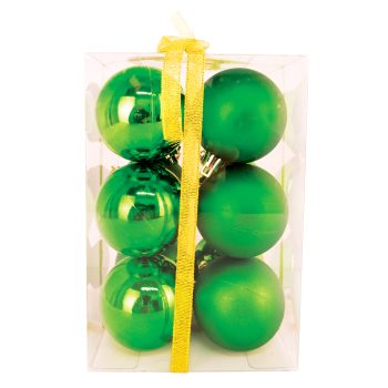 BALLS BOXED 12PC 60MM GREEN SHINY /MATTE