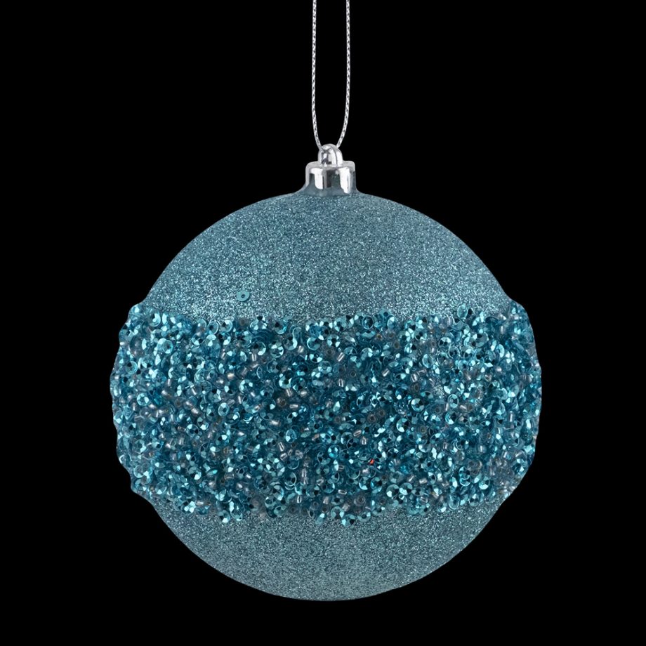 BALL GLITTER W/BEAD BAND 100MM BLUE TEAL