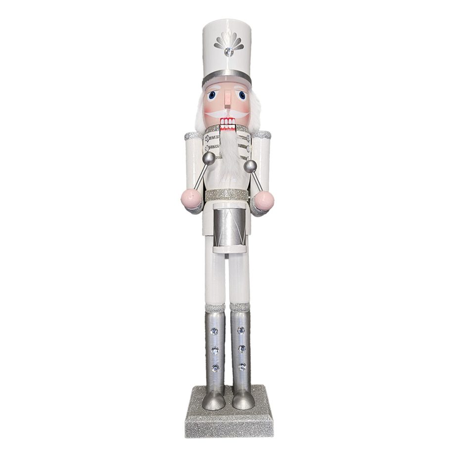 NUTCRACKER WOODEN STANDING 24" WHITE/SILVER W/ DRUM