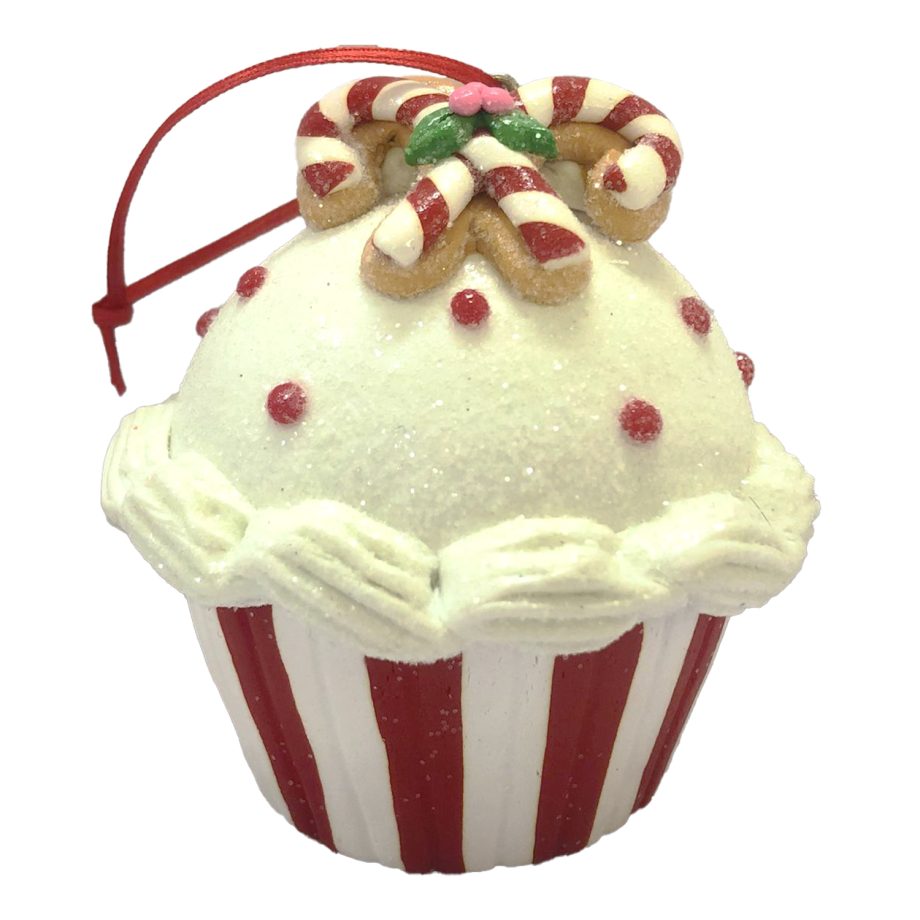 ORN CANDY CANE CUP CAKE 2.7" CLAY DOUGH