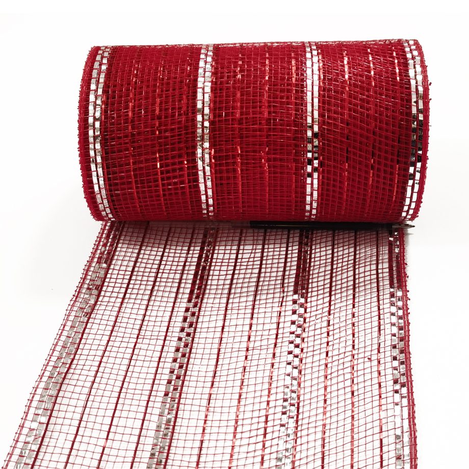 DECOR MESH 6''x10 YDS. RED W/ RED & SILVER METALLIC