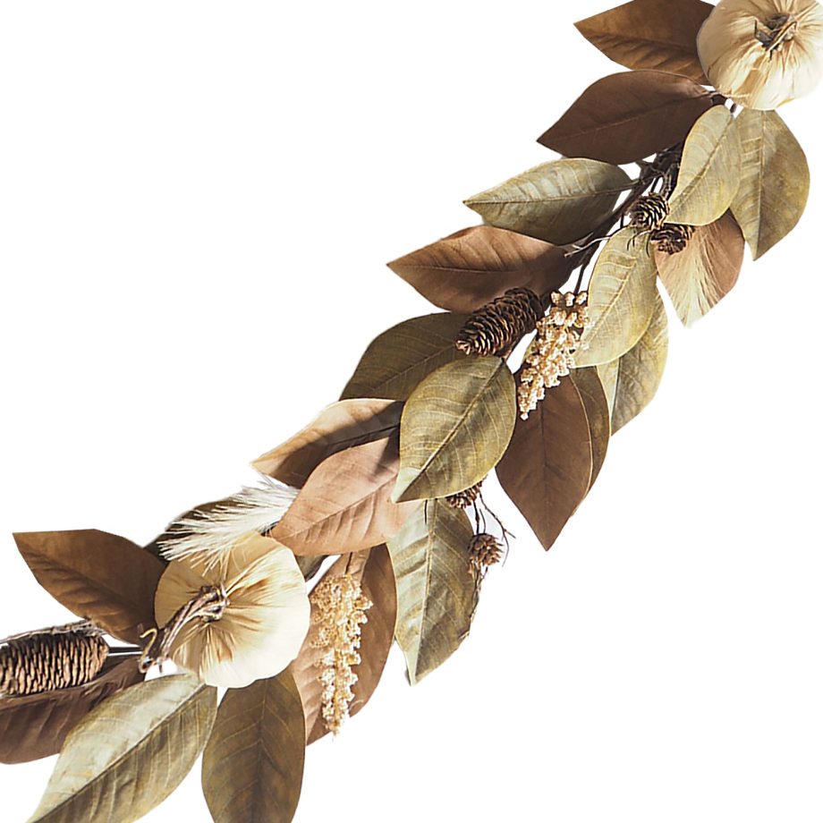 FALL GARLAND 72" HEMP PUMPKIN/PINECONE W/ MAGNOLIA LEAF NATURAL