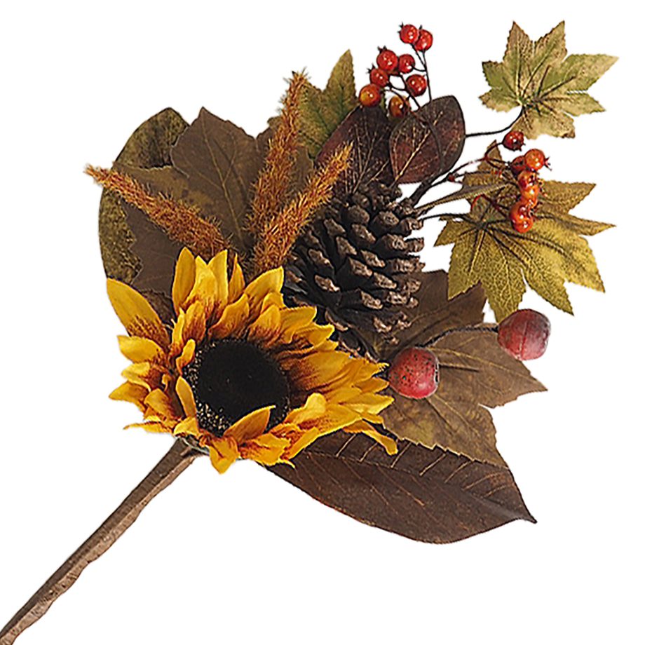 FALL SPRAY 20" SUNFLOWER/PUMPKIN PINECONE W/ MIXED LEAF ORANGE/YELLOW