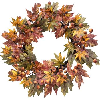 FALL WREATH 22" MAPLE LEAF/BERRY ORANGE/MULTI