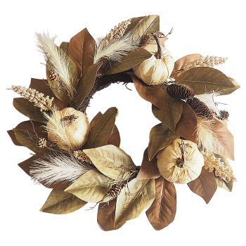 FALL WREATH 24" HEMP PUMPKIN/PINECONE W/ MAGNOLIA LEAF NATURAL