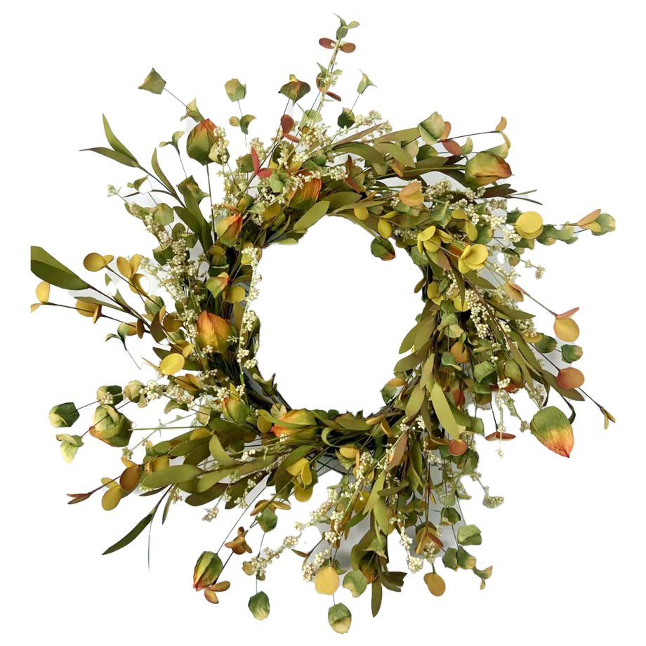 FALL WREATH MIXED LEAF W/ MINI CLUSTER BERRIES 21.5" GREEN/MULTI